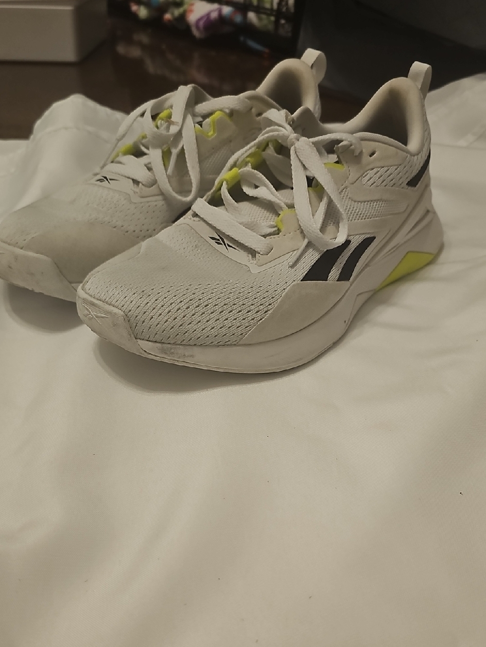 Reebok White Black Neon Yellow Athletic Shoes